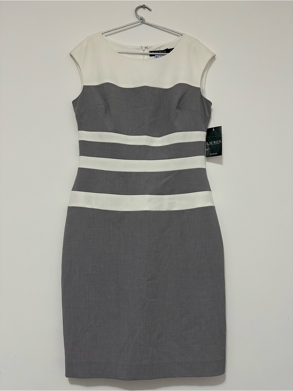 Lauren Ralph Lauren Gray and White Striped Sheath Dress